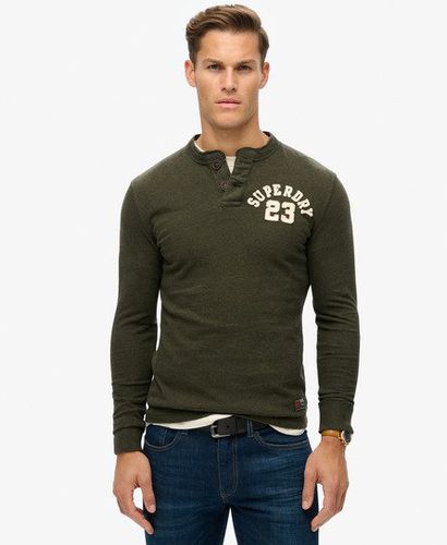 Men's Vintage Athletic Long Sleeve Grandad Top Green / Campus Green Grit - Size: L - Superdry - Modalova