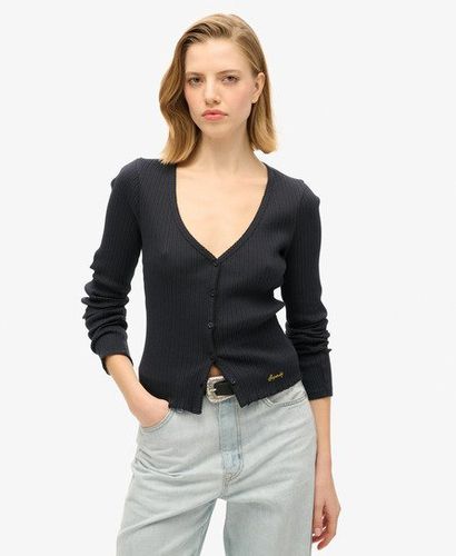 Women's Essential Button Through Long Sleeve Top Navy / Eclipse Navy - Size: 6-8 - Superdry - Modalova