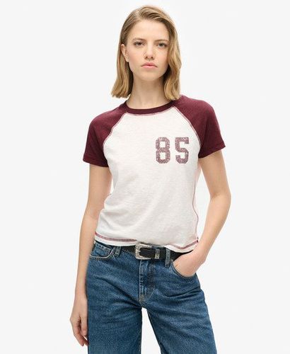 Women's Athletic Essentials Raglan Fitted T-Shirt White / Port Red/Off White - Size: 12 - Superdry - Modalova