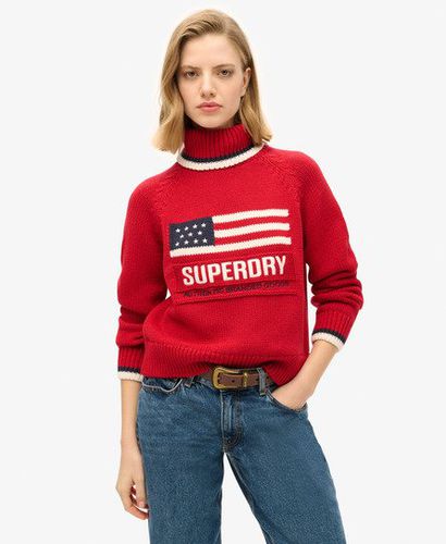 Women's Americana Roll Neck Knit Jumper Red / Risk Red - Size: 12 - Superdry - Modalova