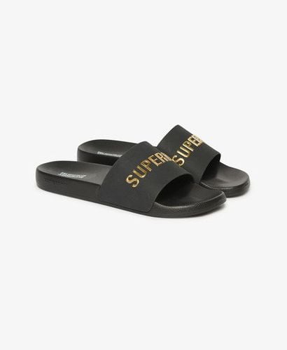 Men's Vegan Logo Pool Sliders Black / Black/Metallic Gold - Size: 10-11 - Superdry - Modalova