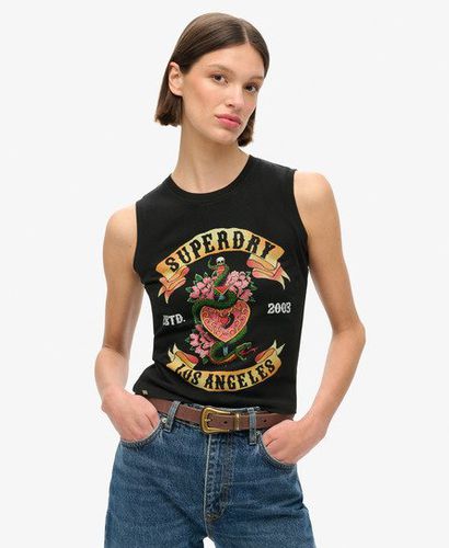 Damen , Tattoo Tanktop mit Strassbesatz Grafikdruck, Größe: 38 - Superdry - Modalova