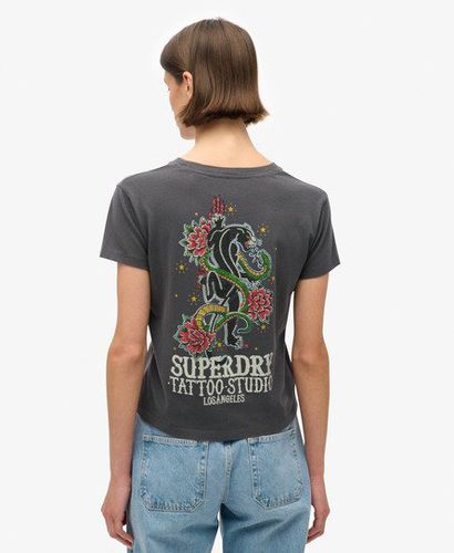 Women's Tattoo Rhinestone Fitted T-Shirt Dark Grey / Charcoal - Size: 8 - Superdry - Modalova