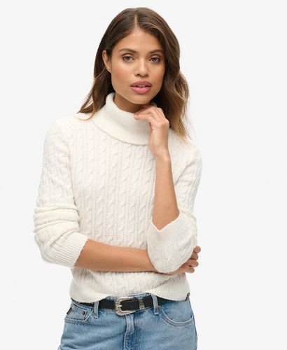 Women's Fitted Cable Roll Neck Jumper White / Softest Ecru - Size: 16 - Superdry - Modalova