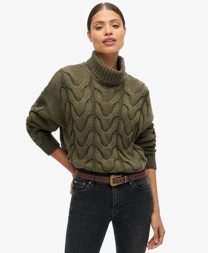 Women's Chain Cable Knit Polo Jumper Green / Army Khaki Green Twist - Size: 8 - Superdry - Modalova