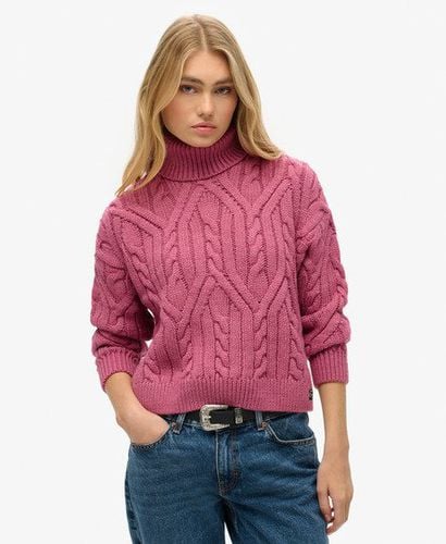 Women's Twist Cable Knit Polo Neck Jumper Pink / Papaya Pink Twist - Size: 14 - Superdry - Modalova