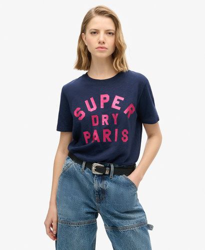 Women's Glitter Logo Relaxed T-Shirt Navy / Rich Navy Slub - Size: 10 - Superdry - Modalova