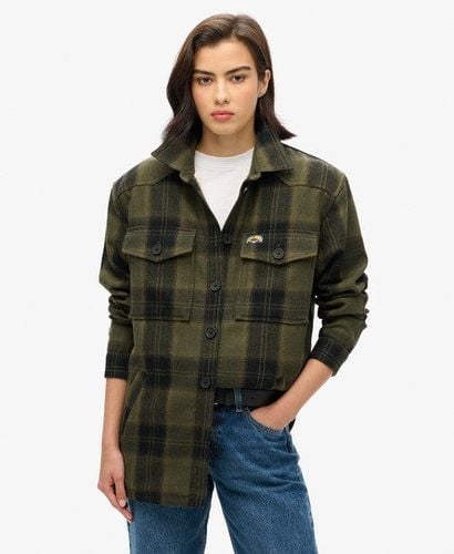 Ladies Classic Embroidered Logo Borg Check Overshirt, Green, Size: 14 - Superdry - Modalova