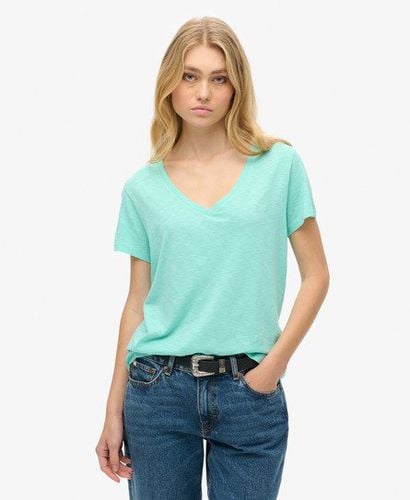 Women's Slub Embroidered V-Neck T-Shirt Green / Fluro Mint - Size: 8 - Superdry - Modalova