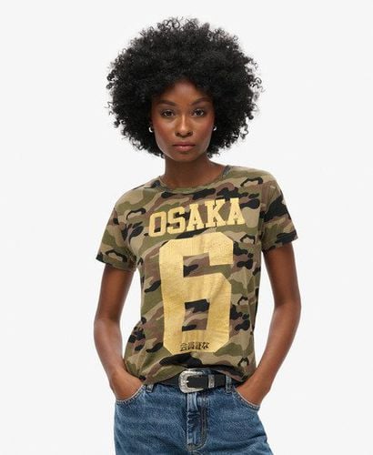 Women's Osaka 6 Camo 90's T-Shirt Khaki / Moss Khaki - Size: 8 - Superdry - Modalova