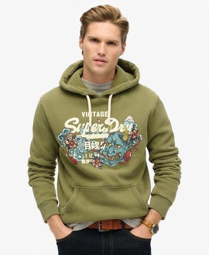 Men's Tokyo Vintage Logo Graphic Hoodie Green / Soft Moss Green - Size: L - Superdry - Modalova