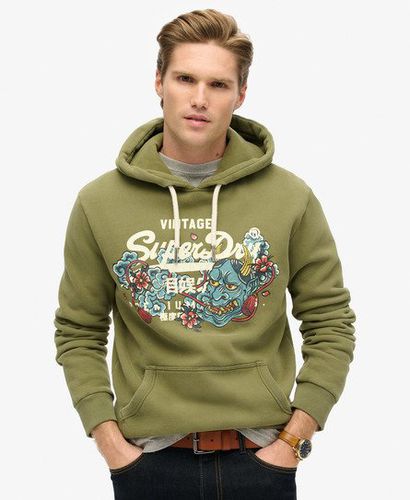 Men's Tokyo Vintage Logo Graphic Hoodie Green / Soft Moss Green - Size: M - Superdry - Modalova