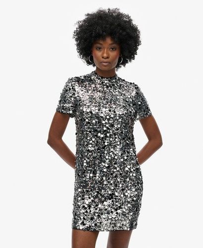 Women's Sequin T-Shirt Mini Dress Silver / Silver Sequin - Size: 12 - Superdry - Modalova