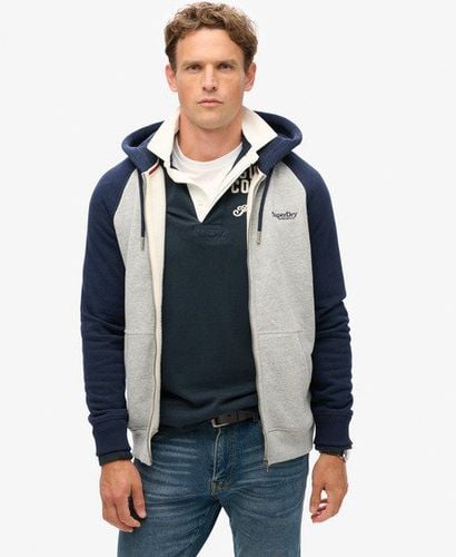 Men's Essential Baseball Zip Hoodie Grey / Athletic Grey Marl/Rich Navy Marl - Size: M - Superdry - Modalova