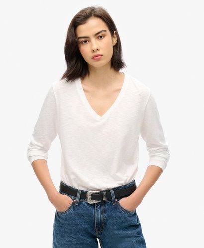 Women's Long Sleeve Jersey V-neck Top White / Optic - Size: 16 - Superdry - Modalova