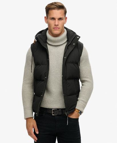 Men's Mens Fully Lined Logo Embroidered Hooded Everest Puffer Gilet, Dark Grey, Size: M - Superdry - Modalova