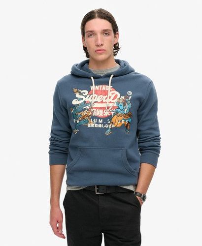 Men's Graphic Print Tokyo Vintage Logo Hoodie, Blue and Red, Size: S - Superdry - Modalova
