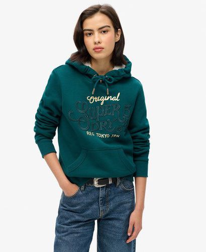 Women's Luxe Metallic Logo Hoodie Green / Deep Teal - Size: 12 - Superdry - Modalova