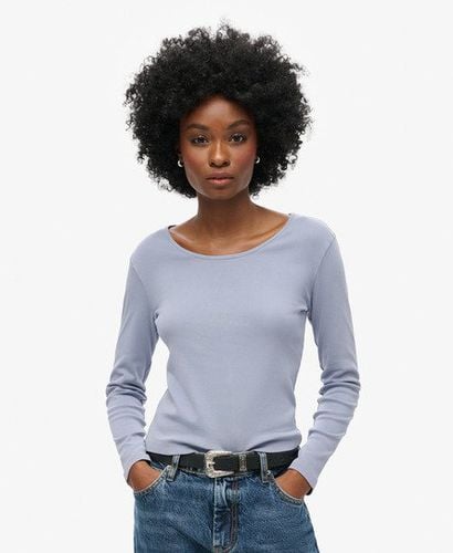 Women's Fine Rib Scoop Neck Long Sleeve Top Light Blue / Tidal Blue - Size: 10 - Superdry - Modalova