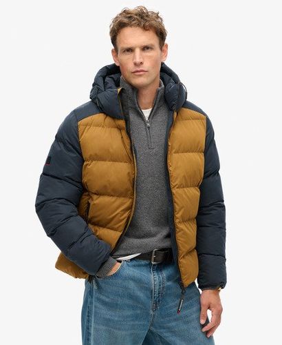 Men's Hood Colour Block Sport Puffer Navy / Navy Colourblock - Size: L - Superdry - Modalova