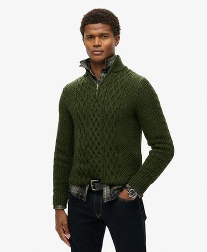 Men's Jacob Cable Knit Half Zip Jumper Green / Duffle Bag Green - Size: XL - Superdry - Modalova