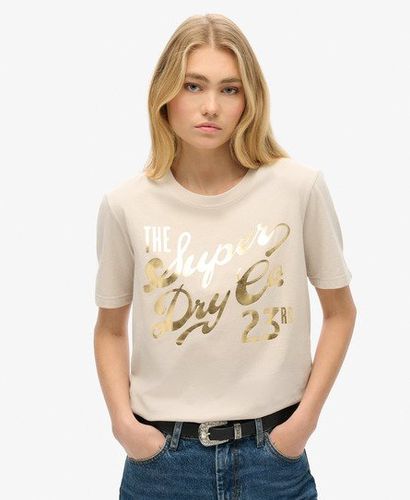 Women's Luxe Metallic Logo Relaxed T-Shirt Grey / Off Grey - Size: 12 - Superdry - Modalova