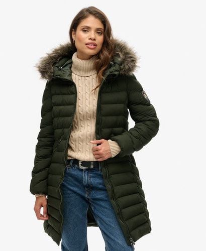 Damen Mittellange Fuji Steppjacke mit Kapuze aus Kunstfell - Größe: 40 - Superdry - Modalova