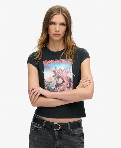 X Iron Maiden Womens Slim Fit Cap Sleeve Band T-Shirt, Black, Blue and Red, Size: 8 - Superdry - Modalova