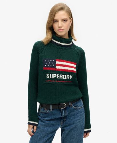 Women's Americana Roll Neck Knit Jumper Dark Green / Dark Pine Green - Size: 14 - Superdry - Modalova