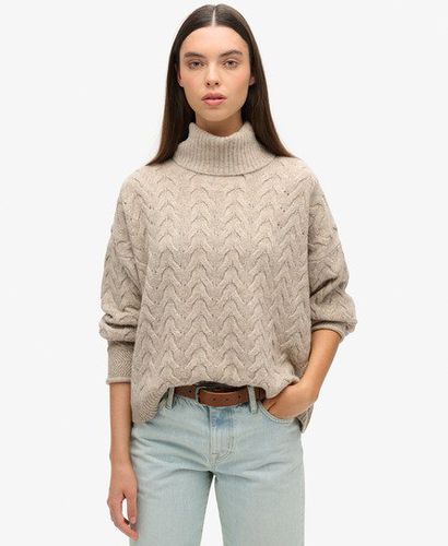 Women's Lightweight Cable Roll Neck Jumper Beige / Beige Twist - Size: 10 - Superdry - Modalova