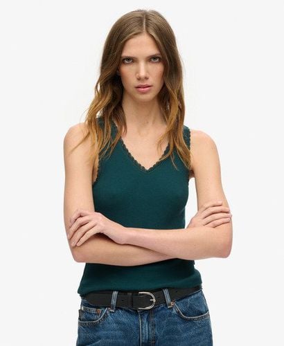 Women's Athletic Essentials Lace Trim Vest Top Green / Dark Pine Green - Size: 6-8 - Superdry - Modalova