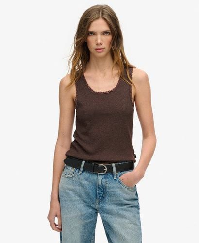 Women's Athletic Essentials Vintage Lace Trim Vest Top Brown / Dark Chocolate Brown Marl - Size: M/L - Superdry - Modalova