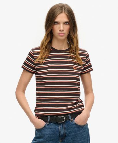 Women's Essential Logo Striped Fitted T-Shirt Brown / Bison Black Stripe - Size: 10 - Superdry - Modalova