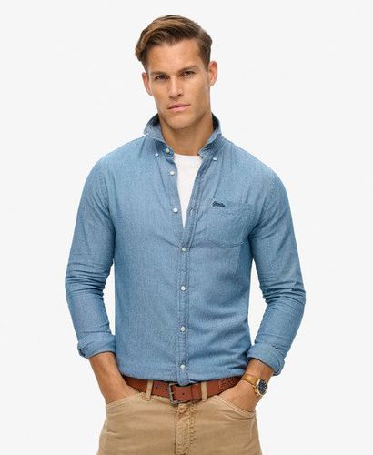 Men's Cotton Long Sleeve Oxford Shirt Blue / Indigo Chambray - Size: S - Superdry - Modalova