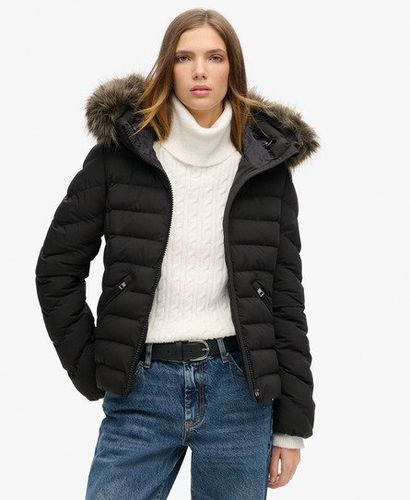 Women's Fuji Faux Fur Hooded Padded Jacket Black - Size: 10 - Superdry - Modalova