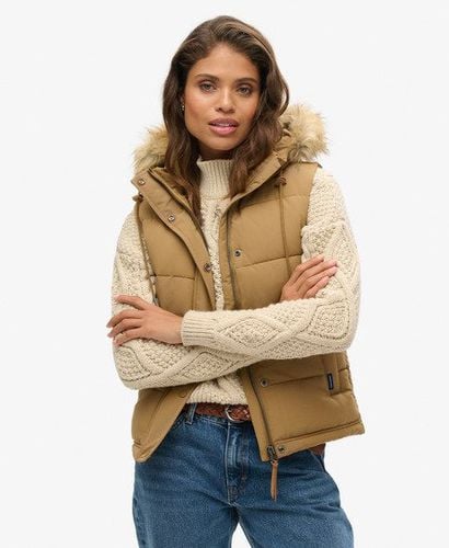 Women's Everest Faux Fur Gilet Brown / Sandstone - Size: 10 - Superdry - Modalova