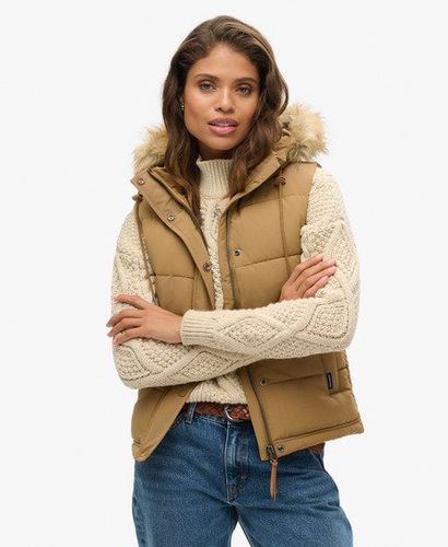 Women's Everest Faux Fur Gilet Brown / Sandstone - Size: 16 - Superdry - Modalova