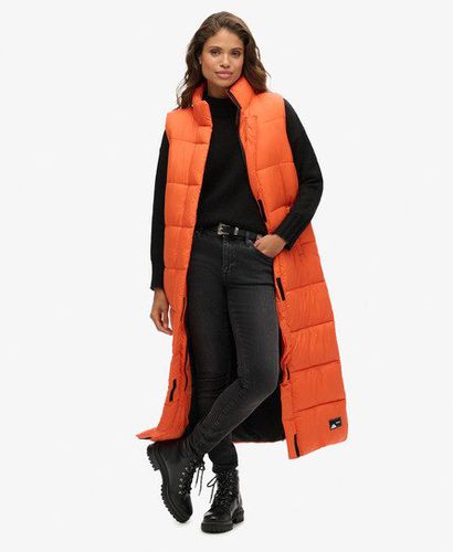 Women's Ripstop Longline Puffer Gilet Orange / Orange Grid - Size: 12 - Superdry - Modalova