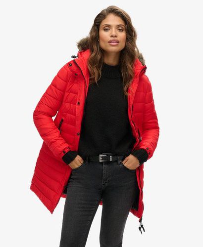 Women's Faux Fur Hooded Mid Length Puffer Jacket Red / High Risk Red - Size: 8 - Superdry - Modalova