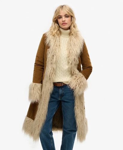 Women's Faux Fur Lined Longline Afghan Coat Brown / Denim Co Tobacco Brown - Size: 8 - Superdry - Modalova