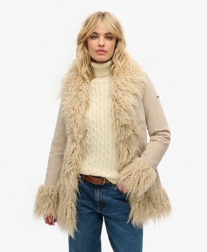 Women's Faux Fur Lined Afghan Coat Brown / Stone Wash Taupe Brown - Size: 12 - Superdry - Modalova