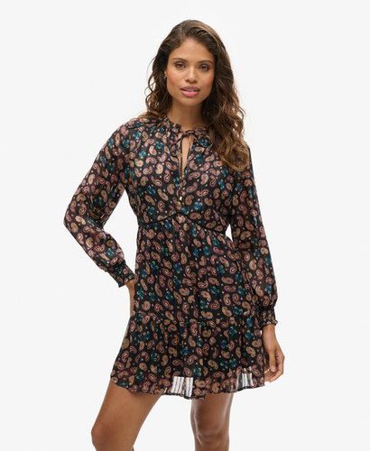 Women's Paisley Print Relaxed Fit Printed Long Sleeve Metallic Mini Dress, Black, Size: 10 - Superdry - Modalova