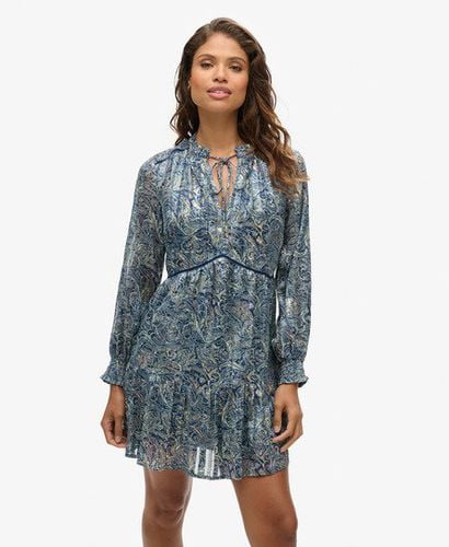 Women's Paisley Print Relaxed Fit Printed Long Sleeve Metallic Mini Dress, Green, Size: 12 - Superdry - Modalova