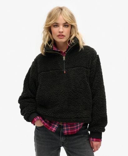 Ladies Boxy Fit Ribbed Trims Super Soft Zip Henley Jumper, Black, Size: 14 - Superdry - Modalova