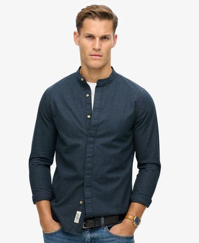 Men's The Merchant Store - Indigo Grandad Shirt Dark Blue / Indigo Micro Texture - Size: L - Superdry - Modalova