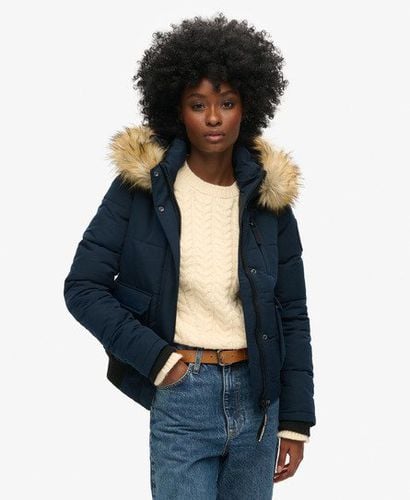 Women's Hooded Everest Puffer Bomber Jacket Navy / Nordic Chrome Navy - Size: 12 - Superdry - Modalova