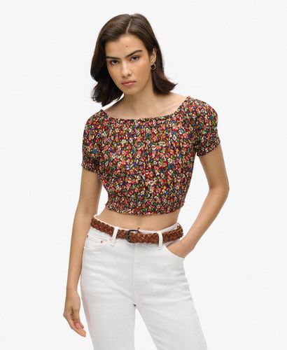 Women's Smocked Short Sleeve Crop Top Brown / Betsy Ditsy Brown - Size: 14 - Superdry - Modalova