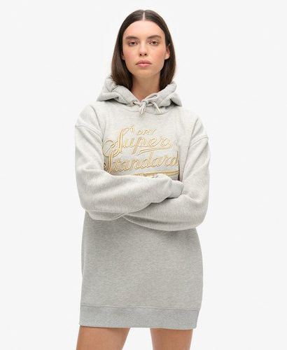 Women's Luxe Metallic Logo Hooded Dress Light Grey / Pumice Stone Beige Marl - Size: 6-8 - Superdry - Modalova