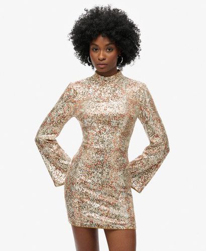 Women's Long-Sleeved Printed Sequin Mini Dress Gold / Paisley Sequin - Size: 10 - Superdry - Modalova