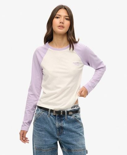 Women's Essential Logo Long Sleeve Baseball Top Purple/white / Light Lavender Purple/ Off White - Size: 12 - Superdry - Modalova